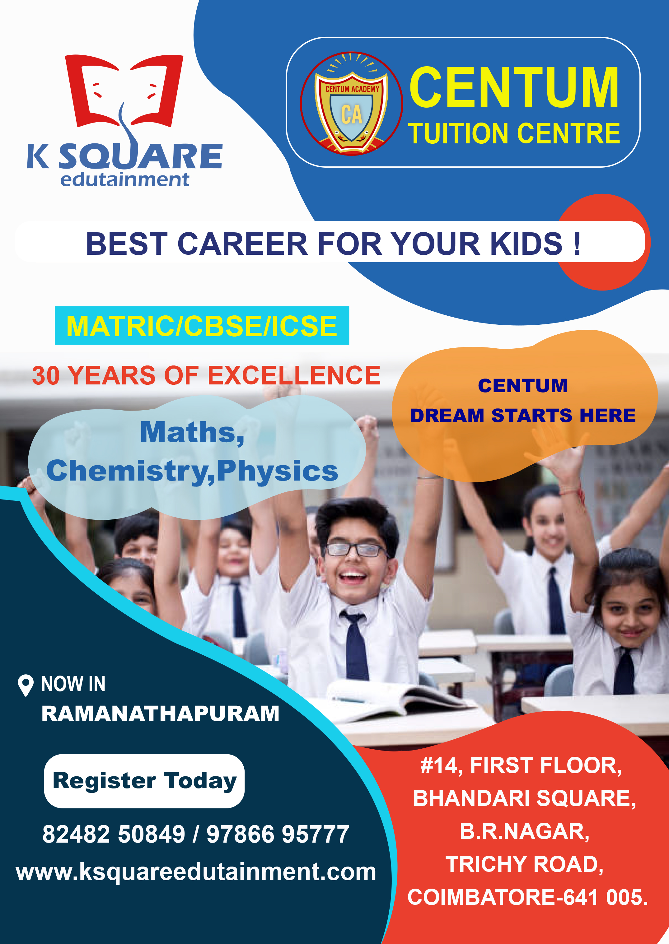 K Square tuition center in Coimbatore offers quality education and tutoring services at Ramanathapuram.
