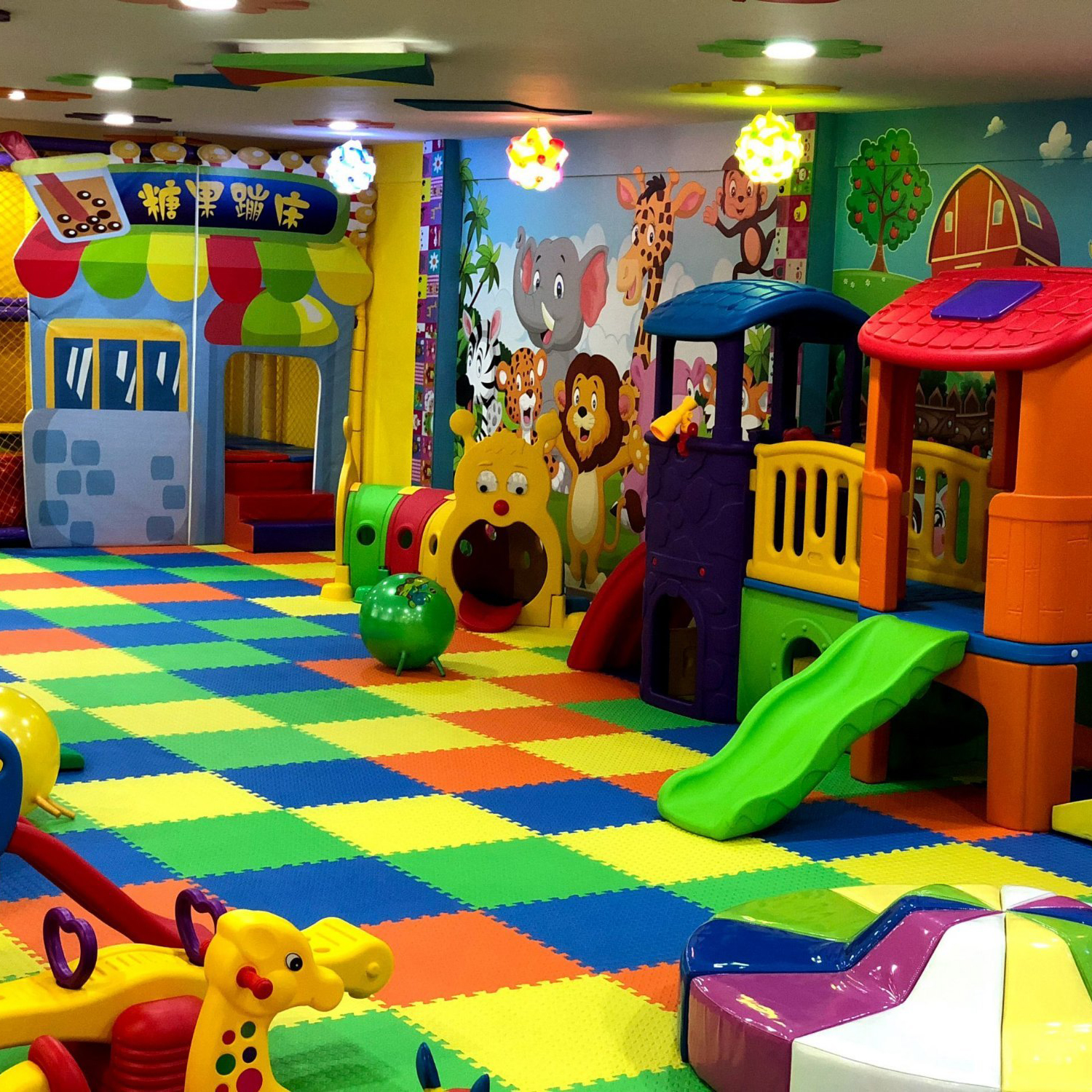 A vibrant playroom filled with colorful K square edutainment toys and play equipment provides a fun and engaging environment for children to play and explore.