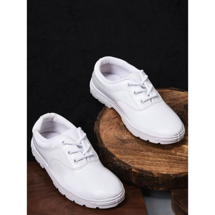 White leather men's shoes by K Square Edutainment, perfect for school.